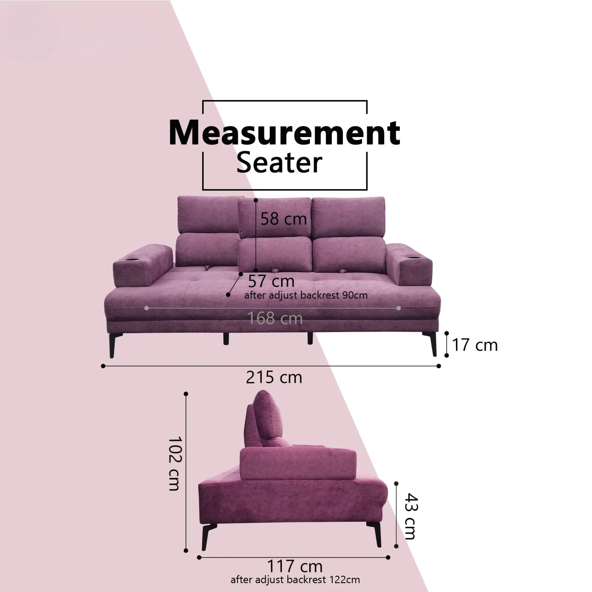 Braston Fabric Adjustable Backrest Sofa (Pet Friendly & Easy Clean) KH