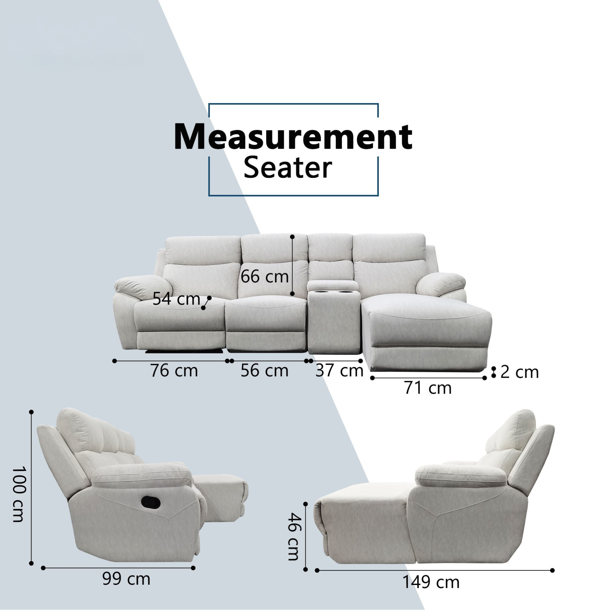 Yanor Fabric Recliner L-Shaped Sofa (Pet Friendly & Easy Clean)