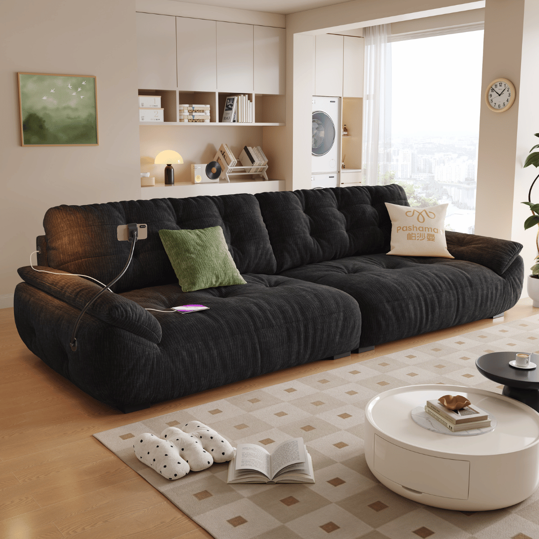 Mochi Chenille Fabric Sofa (Water Repellent, USB Charger)