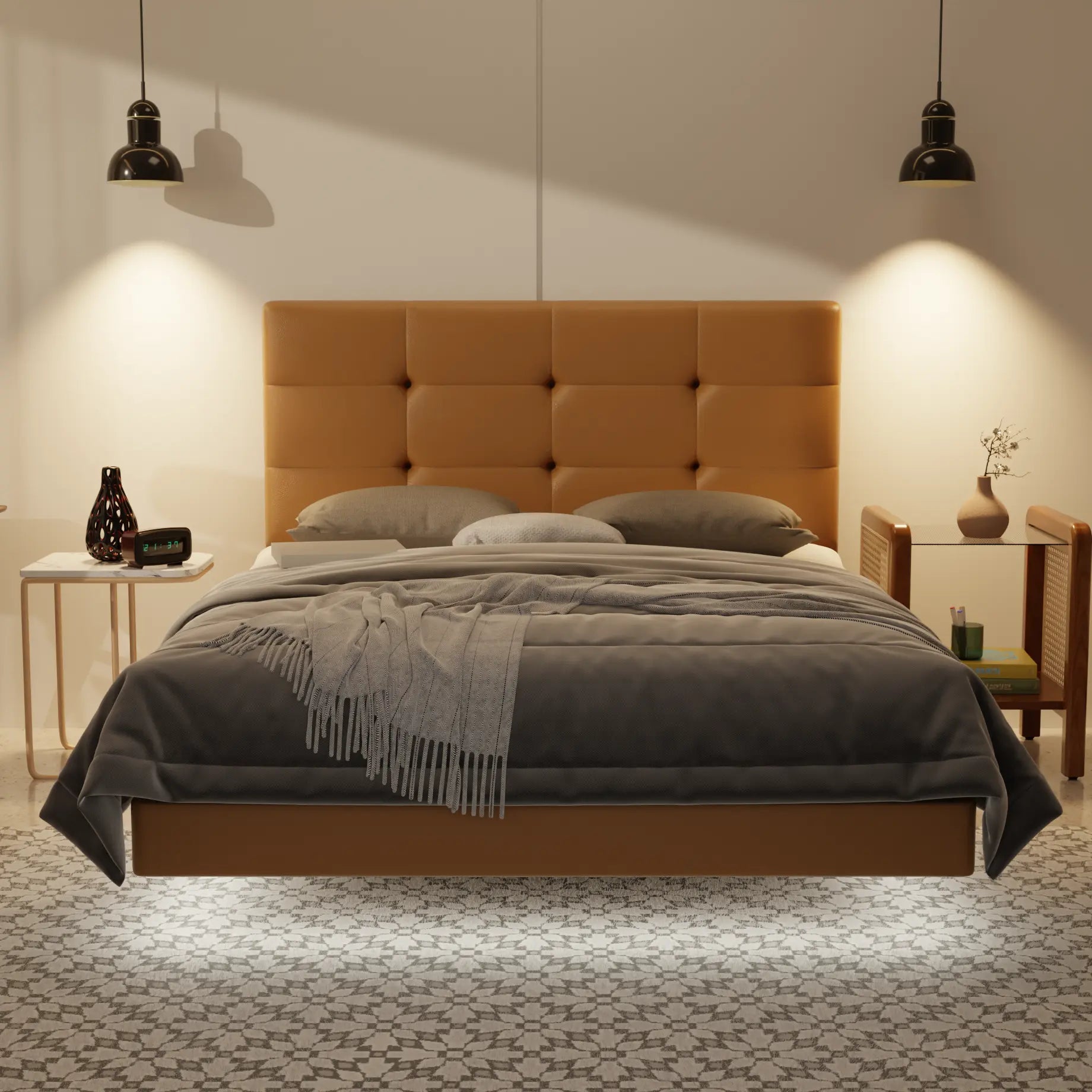 Rachelle Genuine Leather Floating Bed Frame (With LED) XYXBED