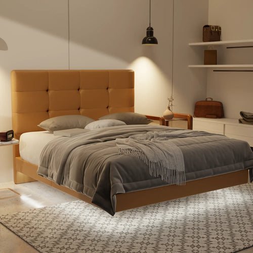 Rachelle Genuine Leather Floating Bed Frame (With LED)