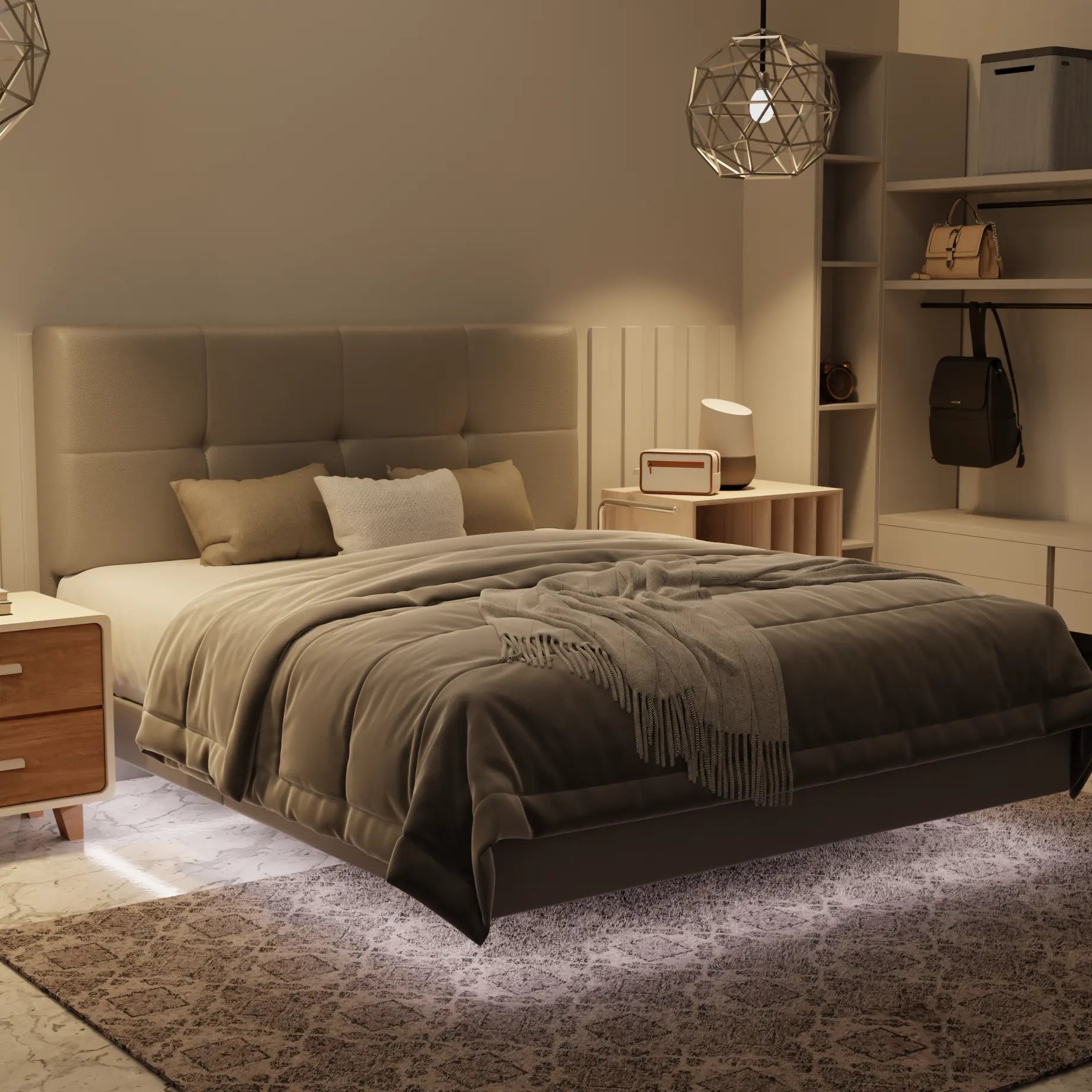 Koane Genuine Leather Floating Bed Frame (With LED) XYXBED