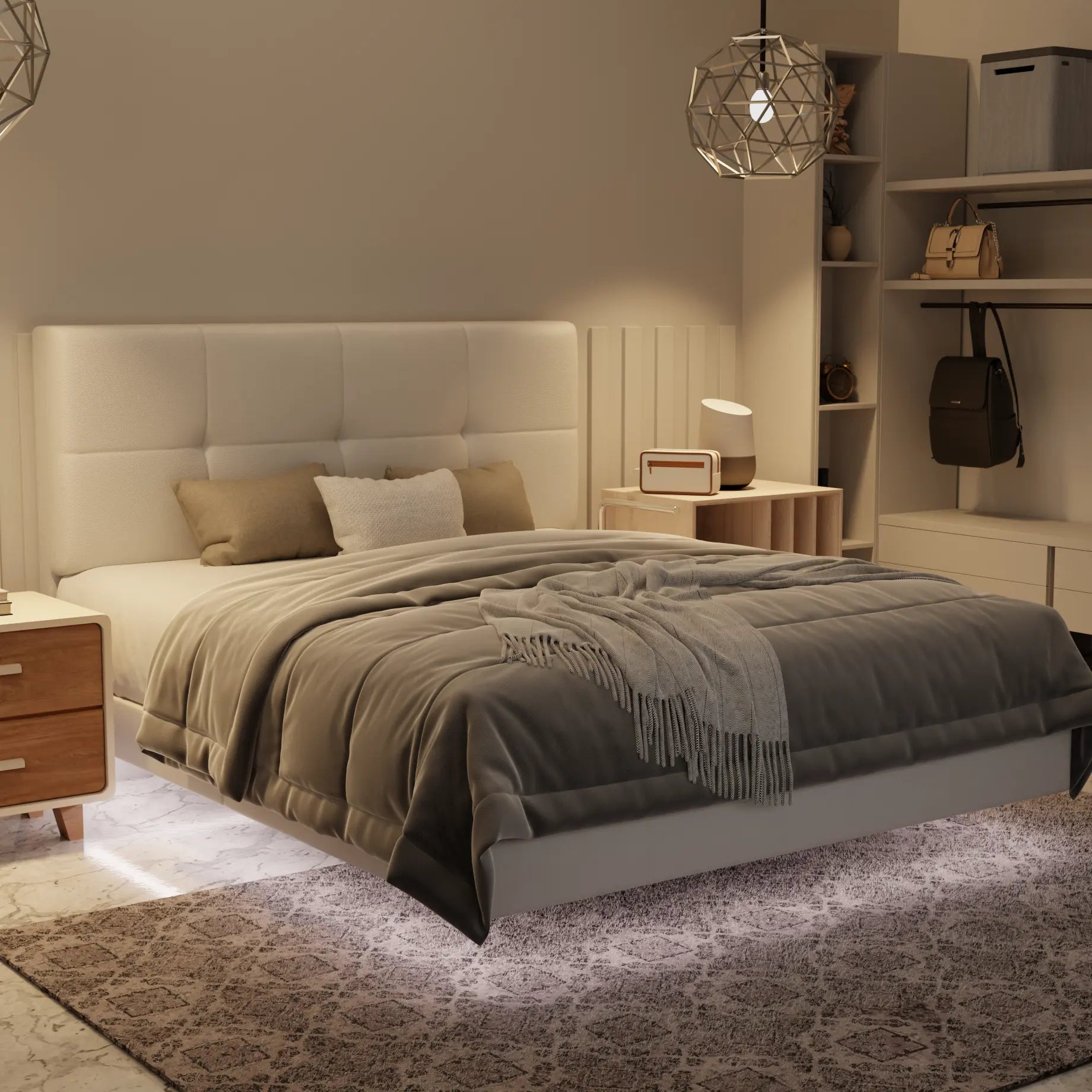 Koane Genuine Leather Floating Bed Frame (With LED) XYXBED