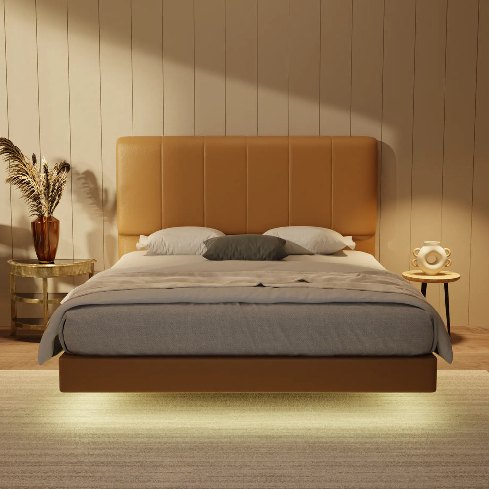Joane Genuine Leather Floating Bed Frame (With LED) XYXBED