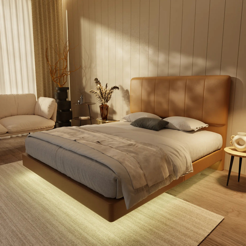 Joane Genuine Leather Floating Bed Frame (With LED) XYXBED