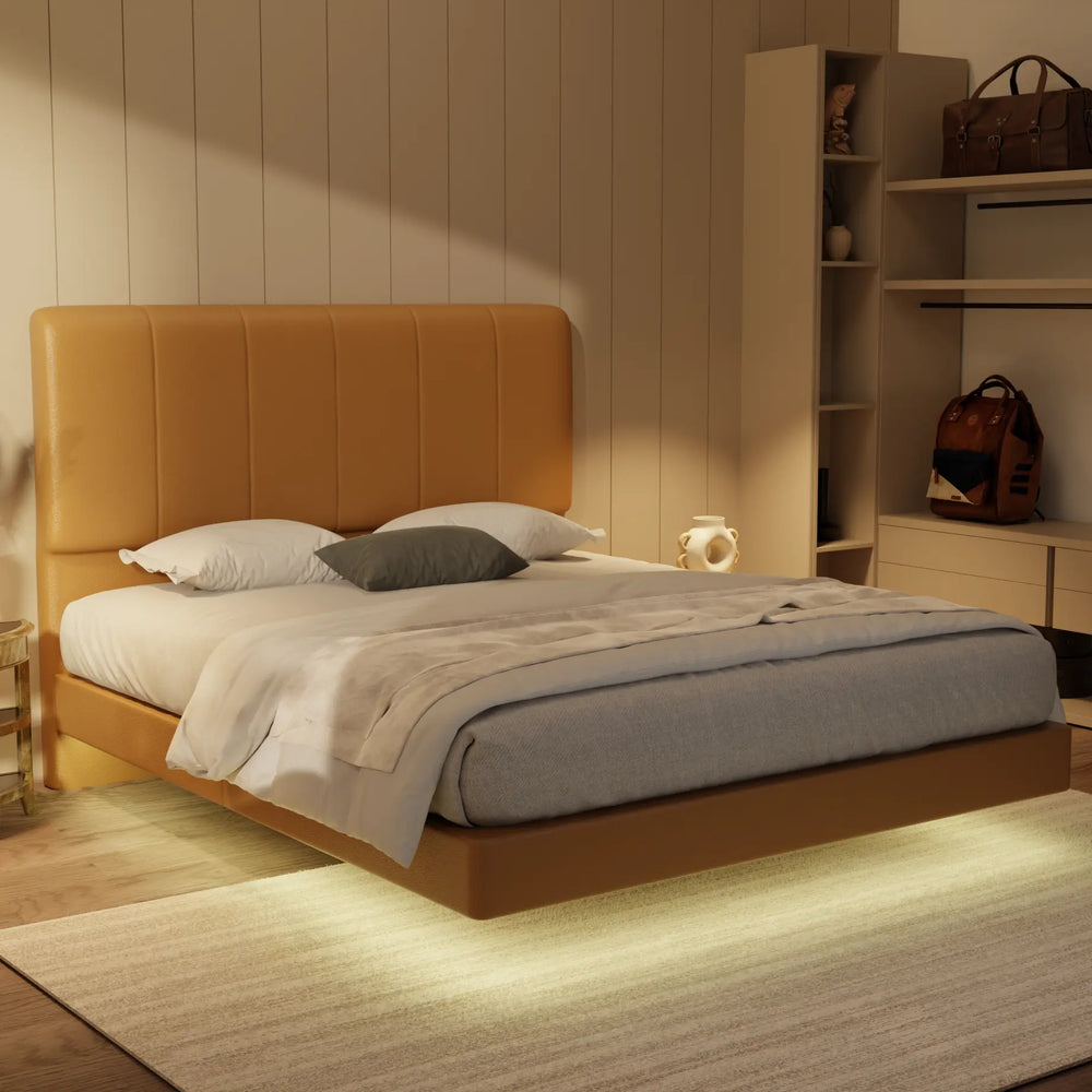 Joane Genuine Leather Floating Bed Frame (With LED) XYXBED