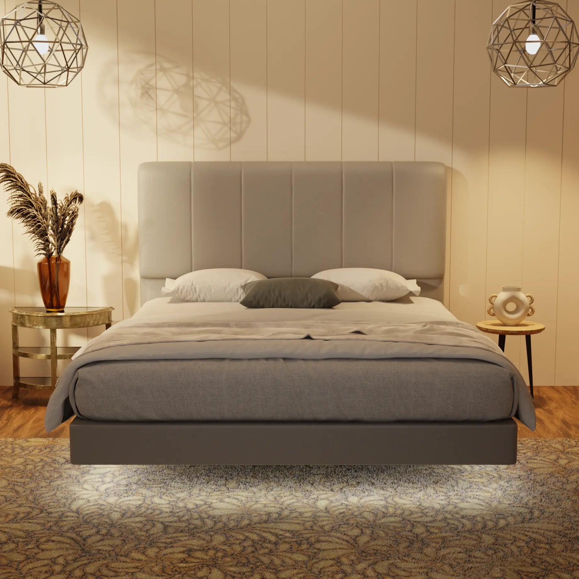 Joane Genuine Leather Floating Bed Frame (With LED) XYXBED