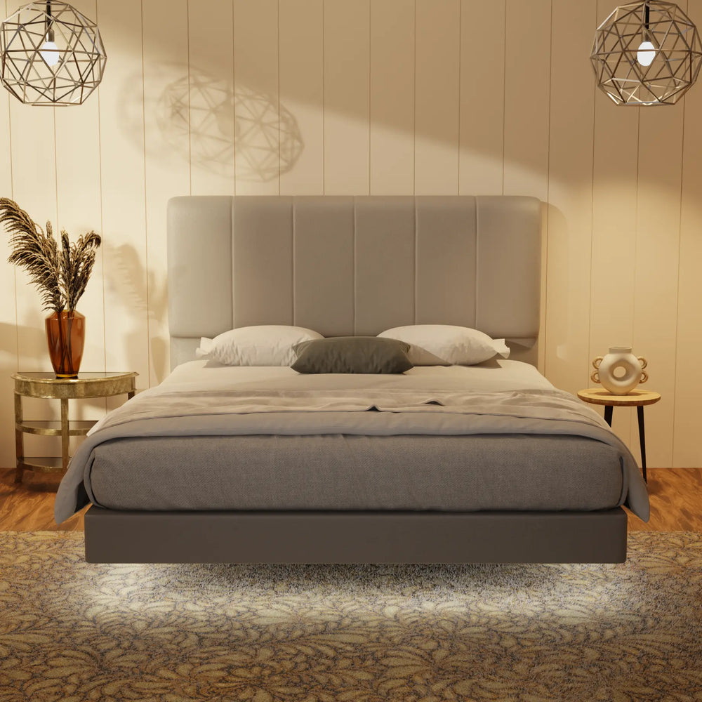 Joane Genuine Leather Floating Bed Frame (With LED) XYXBED