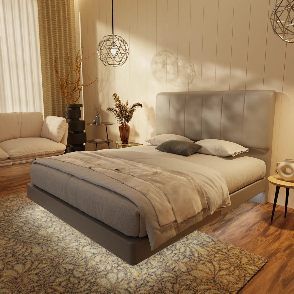 Joane Genuine Leather Floating Bed Frame (With LED) XYXBED