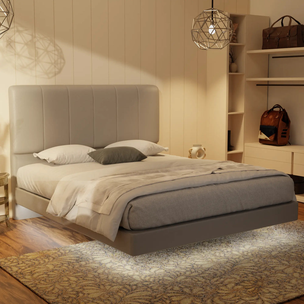 Joane Genuine Leather Floating Bed Frame (With LED) XYXBED