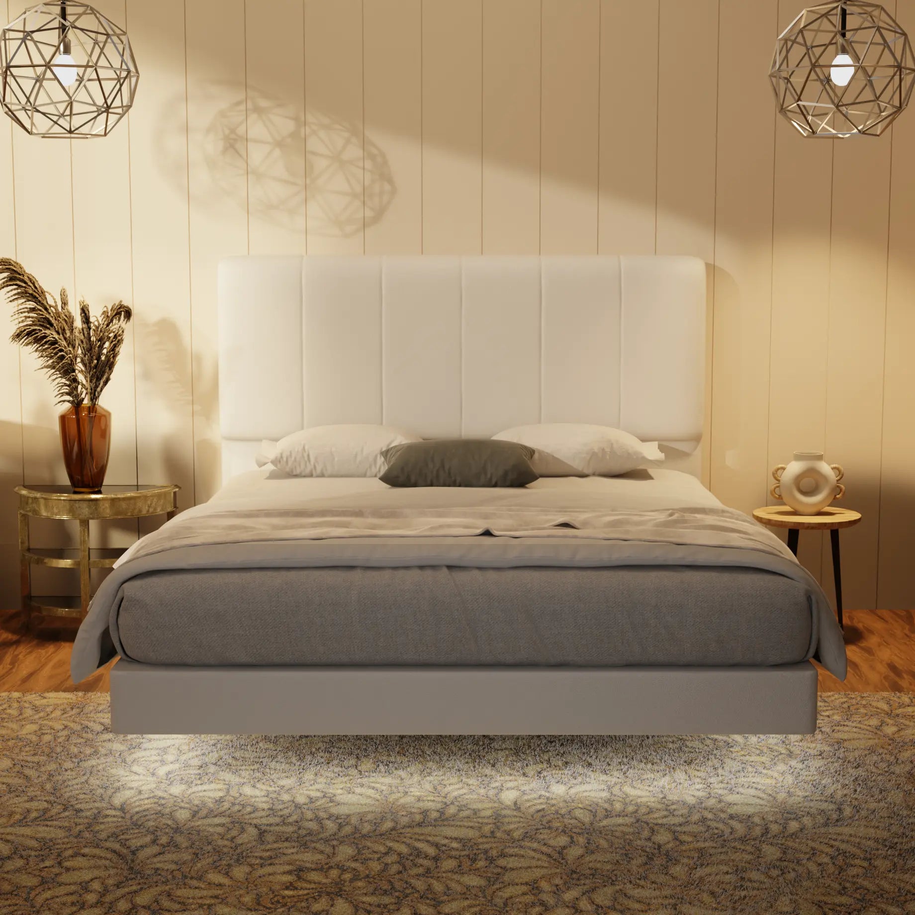 Joane Genuine Leather Floating Bed Frame (With LED) XYXBED
