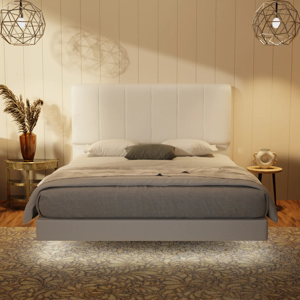 Joane Genuine Leather Floating Bed Frame (With LED) XYXBED