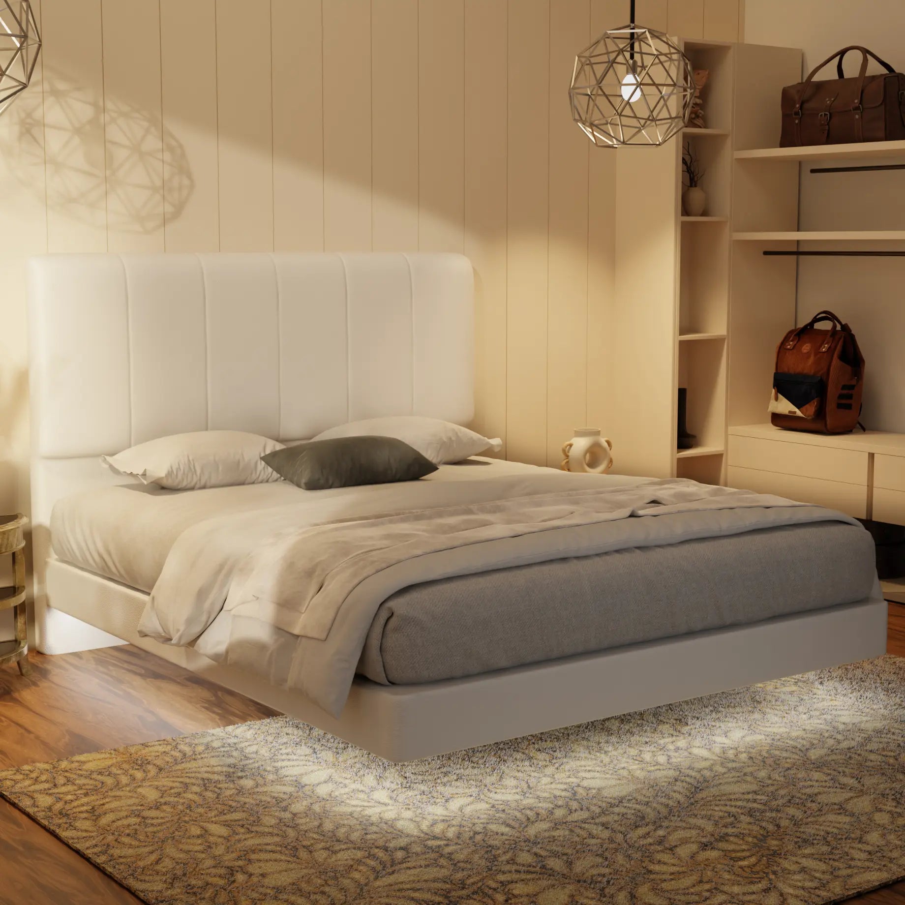 Joane Genuine Leather Floating Bed Frame (With LED) XYXBED