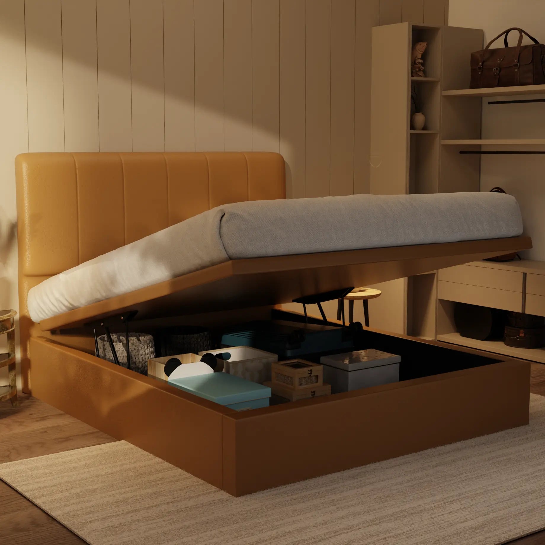 Joane Genuine Leather Storage Bed (Gas Lift) XYXBED