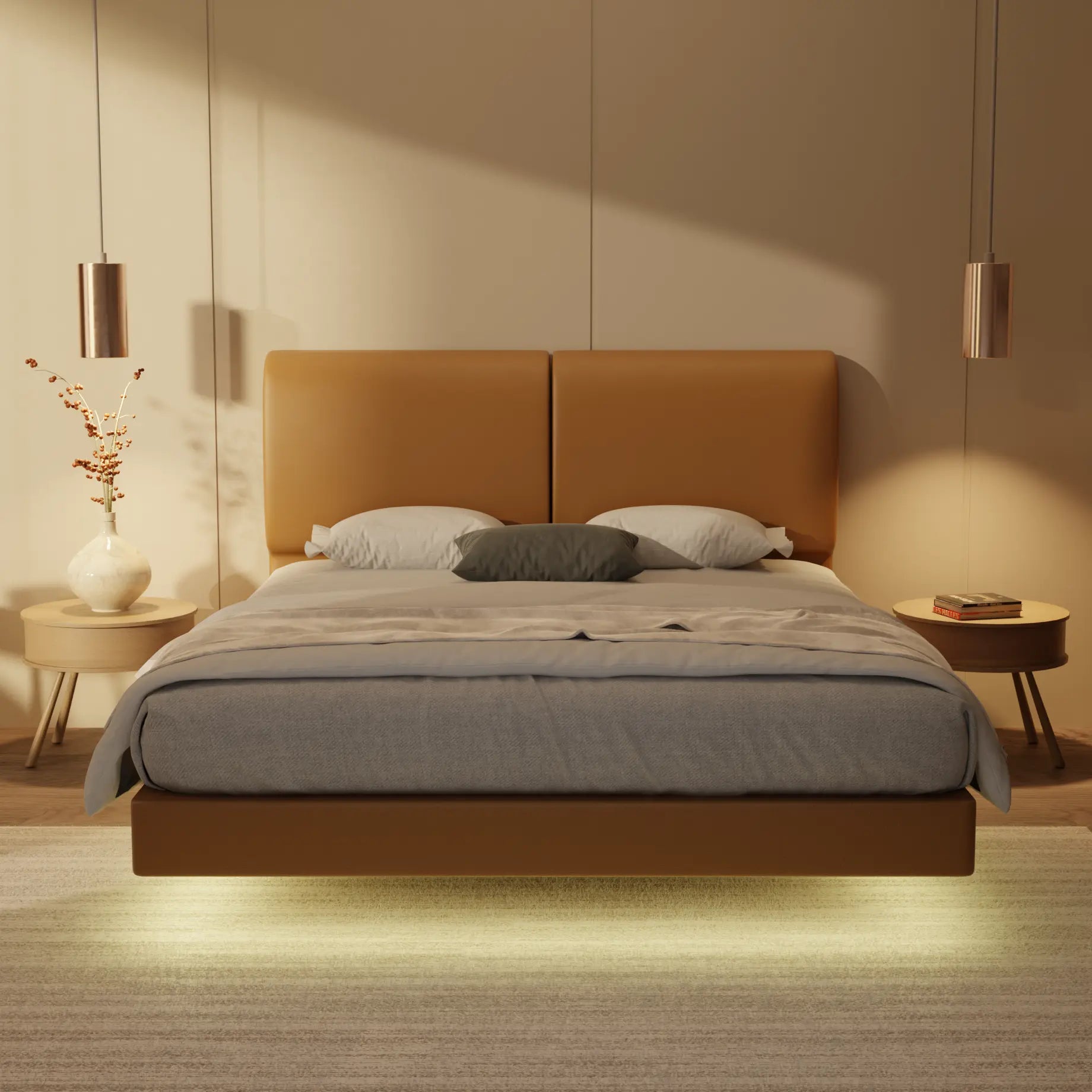 Gretelle Genuine Leather Floating Bed Frame (With LED) XYXBED
