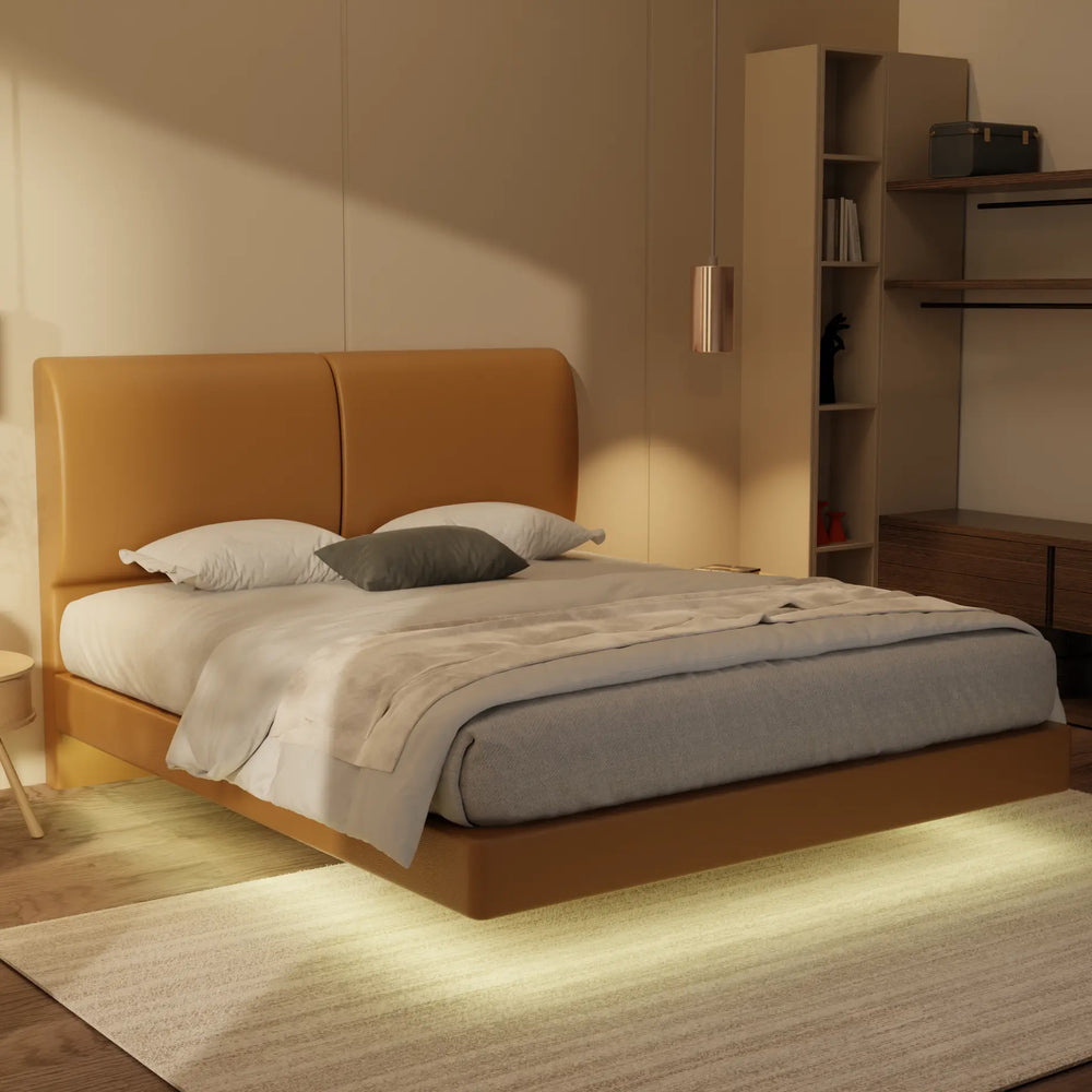 Gretelle Genuine Leather Floating Bed Frame (With LED) XYXBED