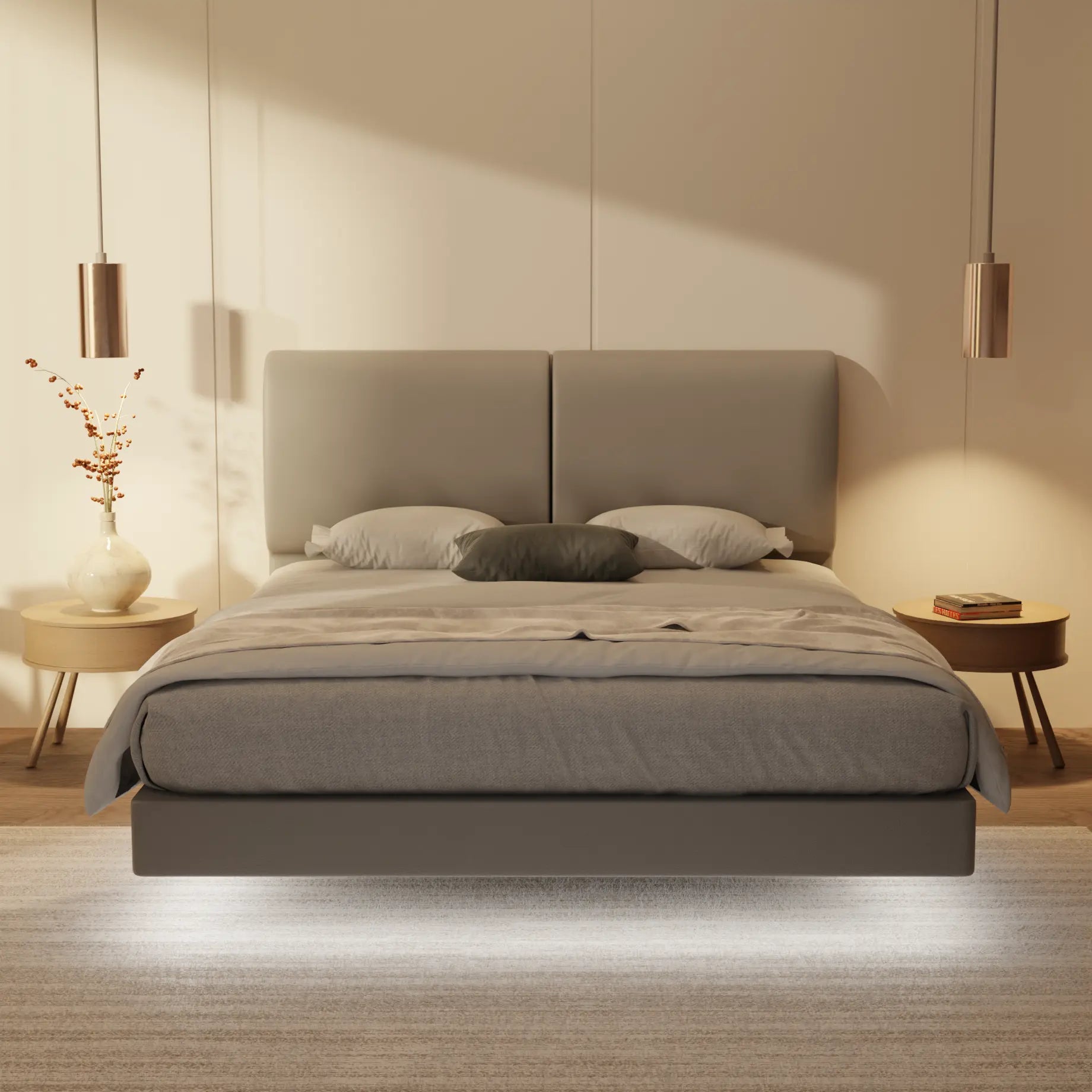 Gretelle Genuine Leather Floating Bed Frame (With LED) XYXBED