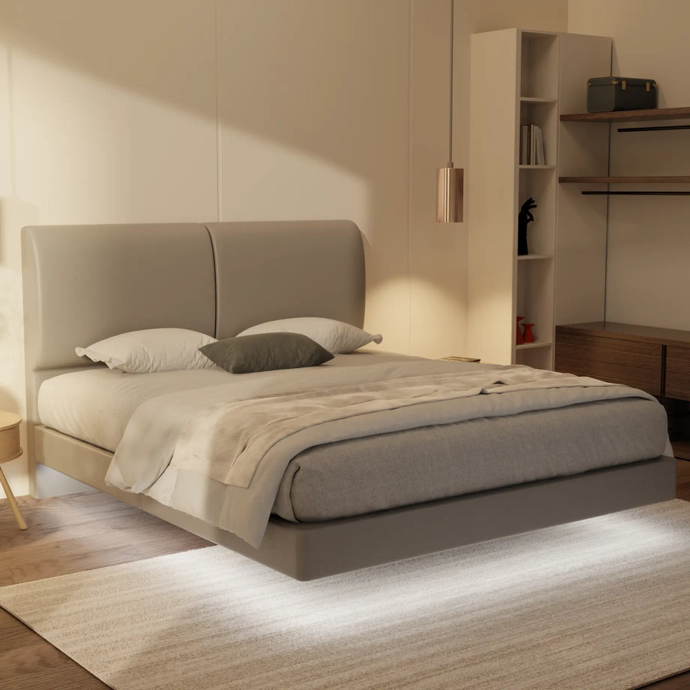 Gretelle Genuine Leather Floating Bed Frame (With LED) XYXBED
