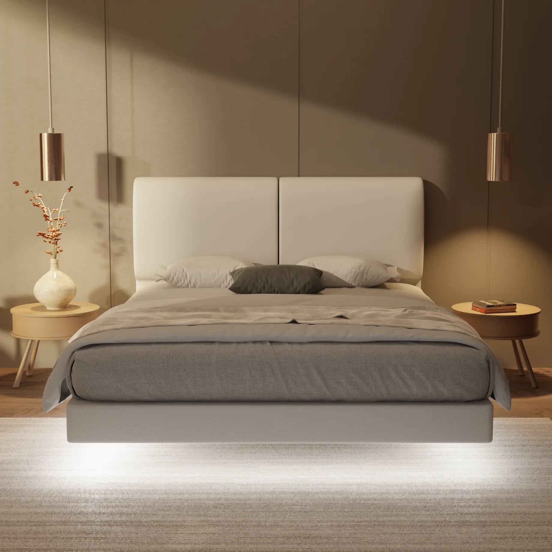 Gretelle Genuine Leather Floating Bed Frame (With LED) XYXBED