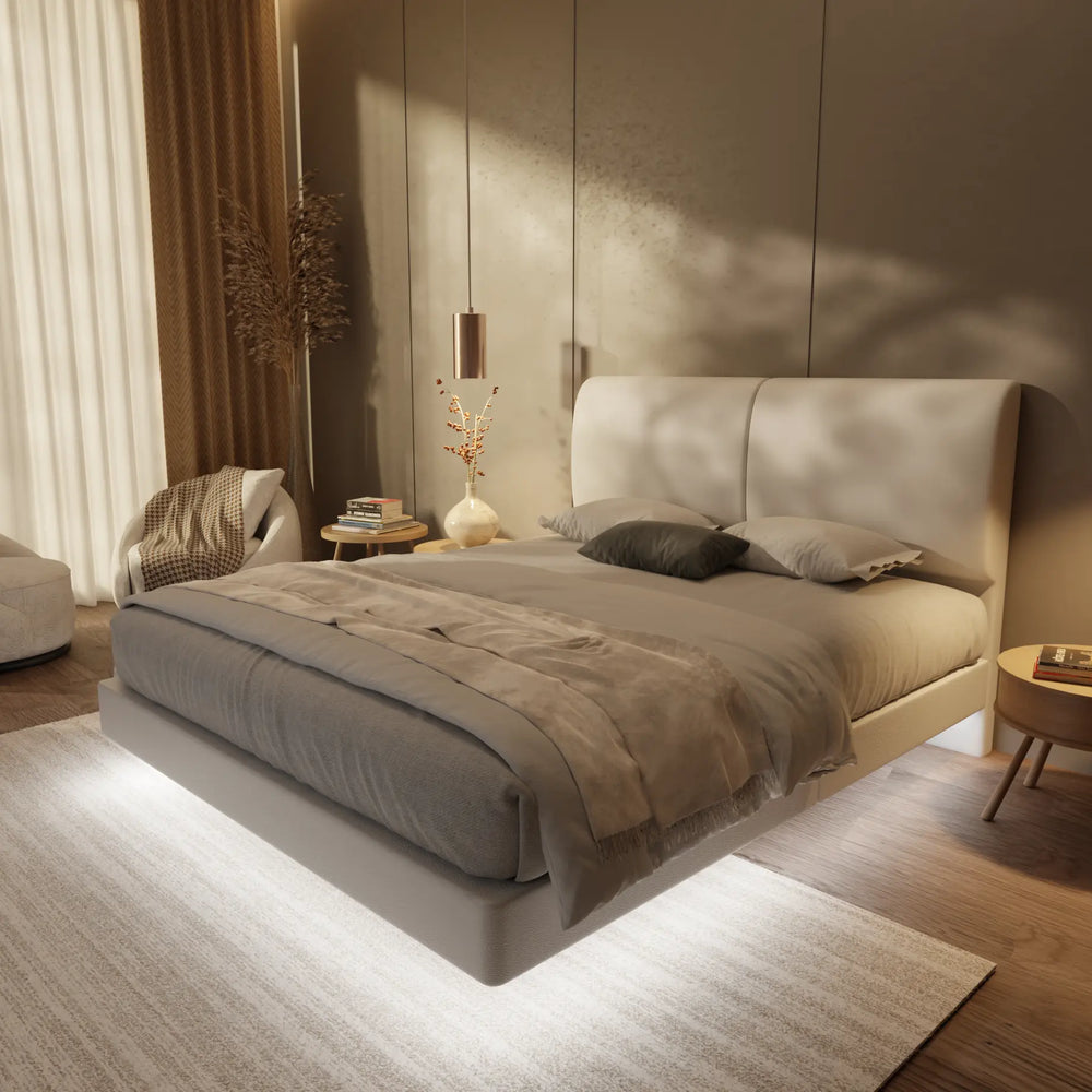 Gretelle Genuine Leather Floating Bed Frame (With LED) XYXBED