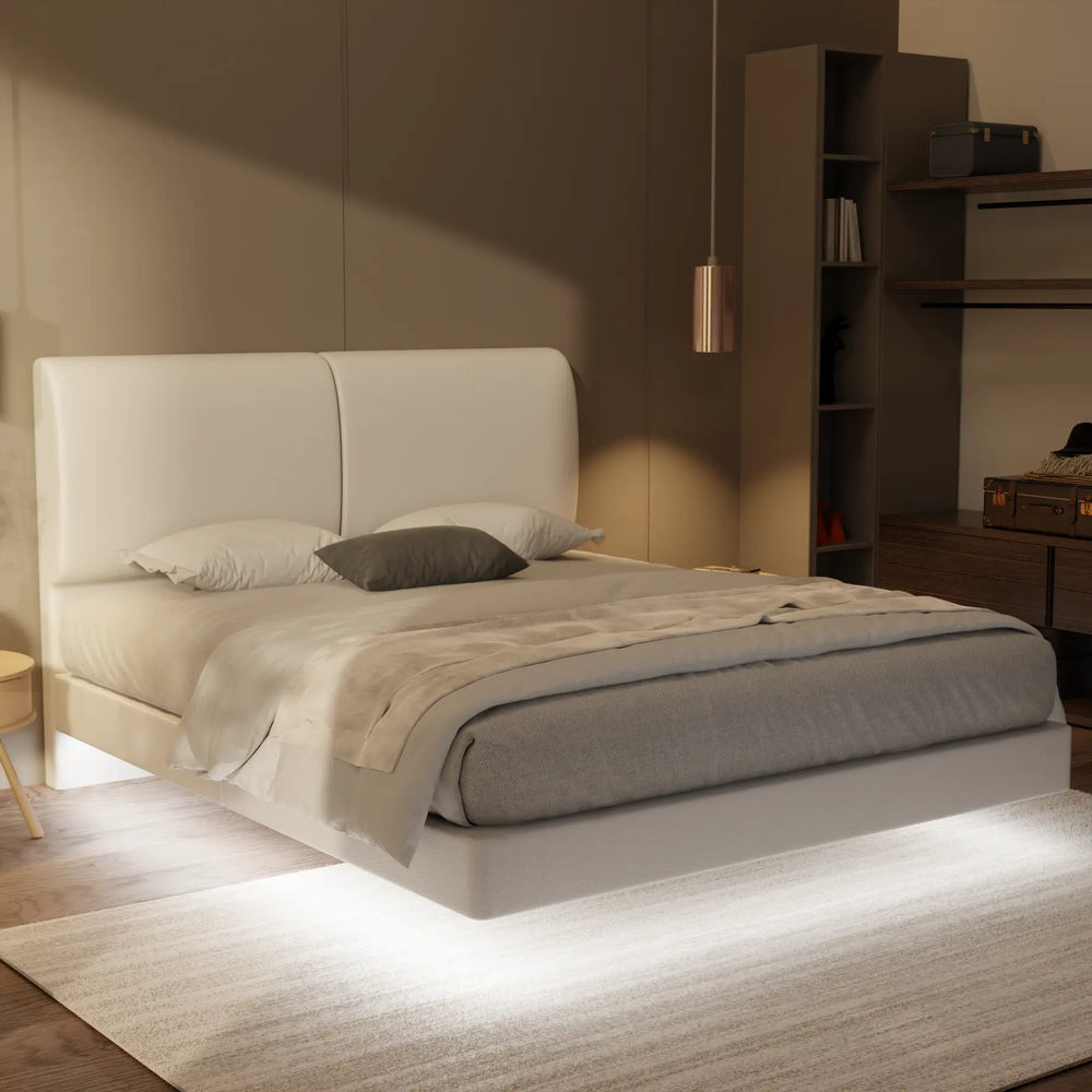 Gretelle Genuine Leather Floating Bed Frame (With LED) XYXBED