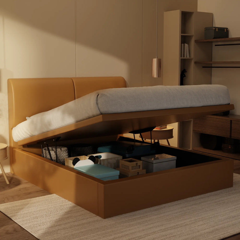 Gretelle Genuine Leather Storage Bed (Gas Lift) XYXBED