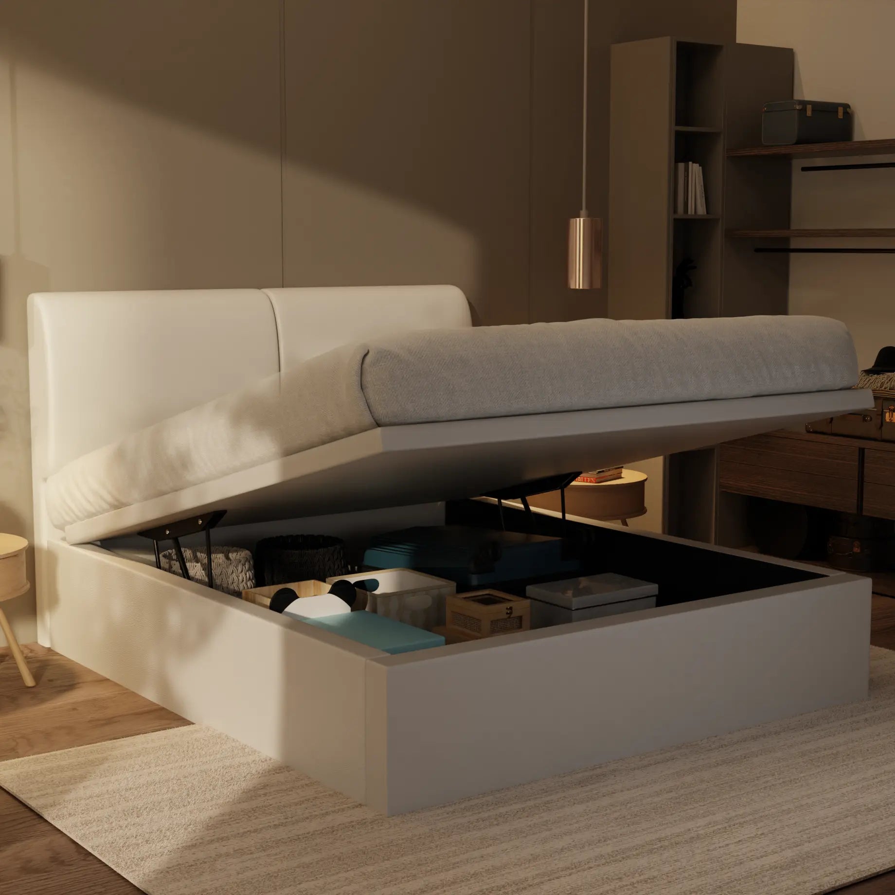 Gretelle Genuine Leather Storage Bed (Gas Lift) XYXBED