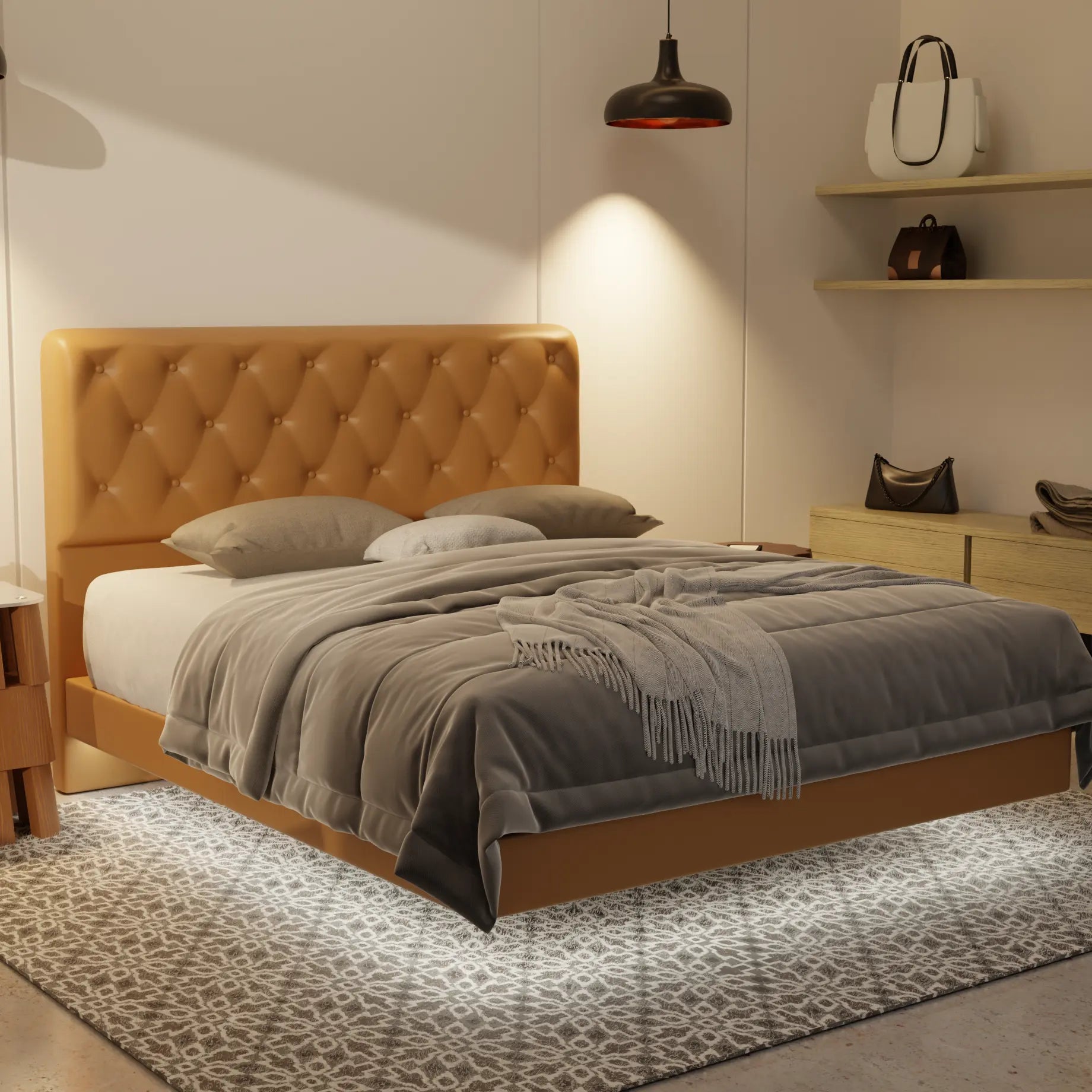 Wimble Genuine Leather Floating Bed Frame (With LED) XYXBED