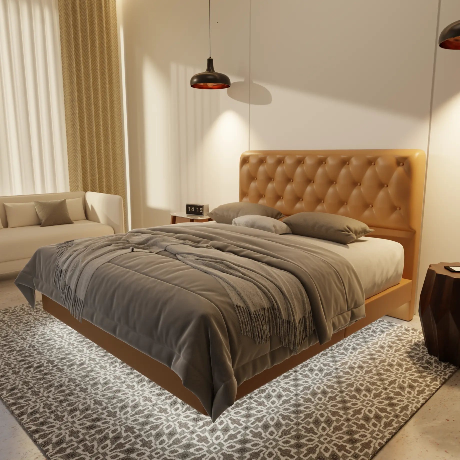 Wimble Genuine Leather Floating Bed Frame (With LED) XYXBED