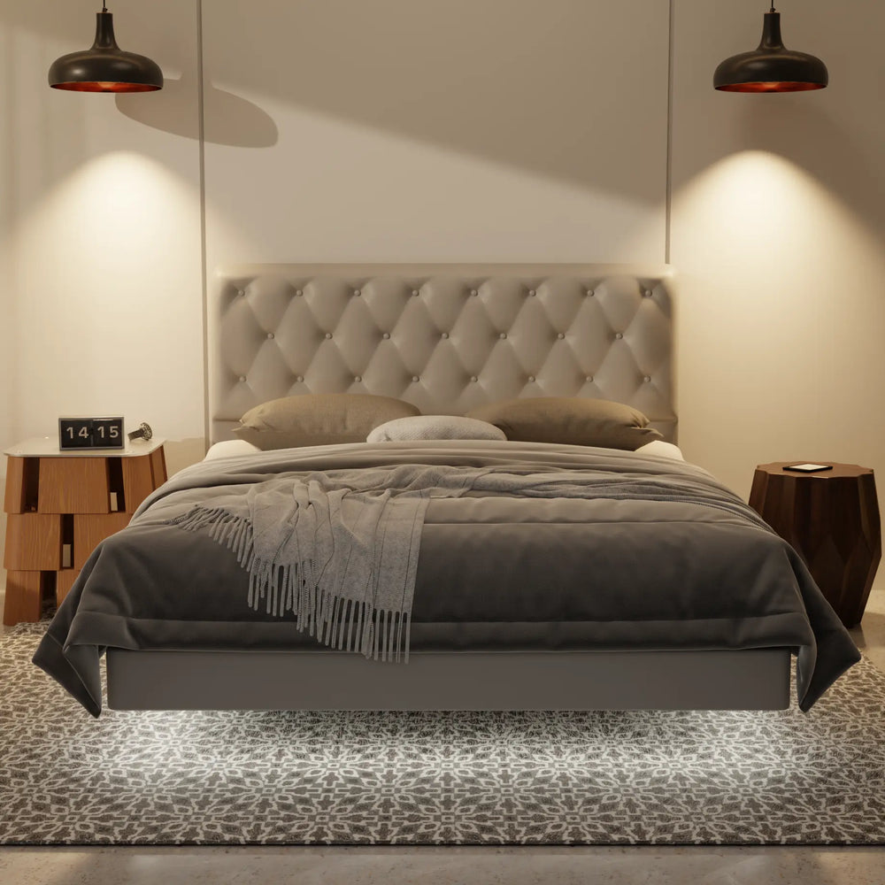 Wimble Genuine Leather Floating Bed Frame (With LED) XYXBED