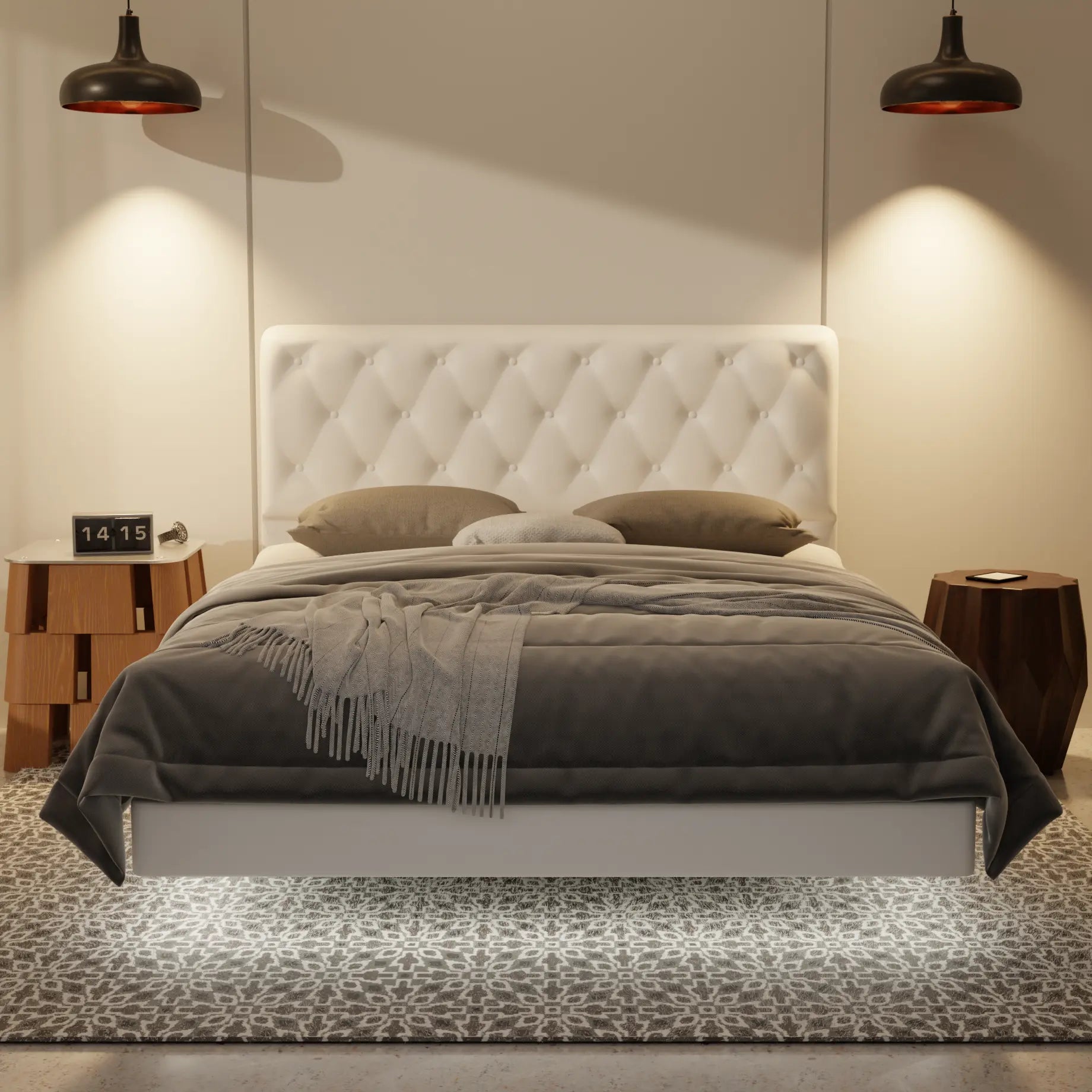 Wimble Genuine Leather Floating Bed Frame (With LED) XYXBED
