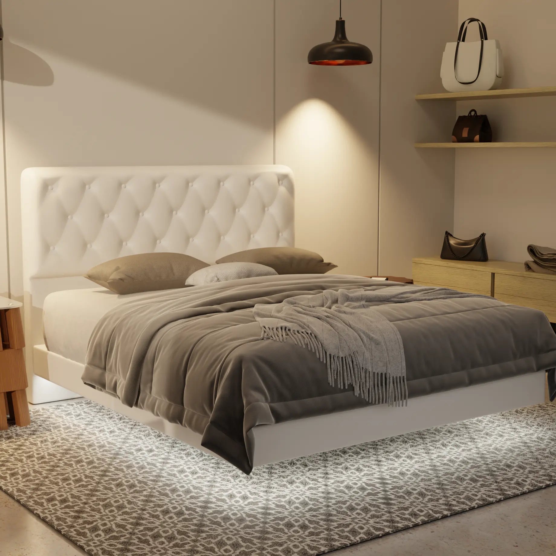 Wimble Genuine Leather Floating Bed Frame (With LED) XYXBED
