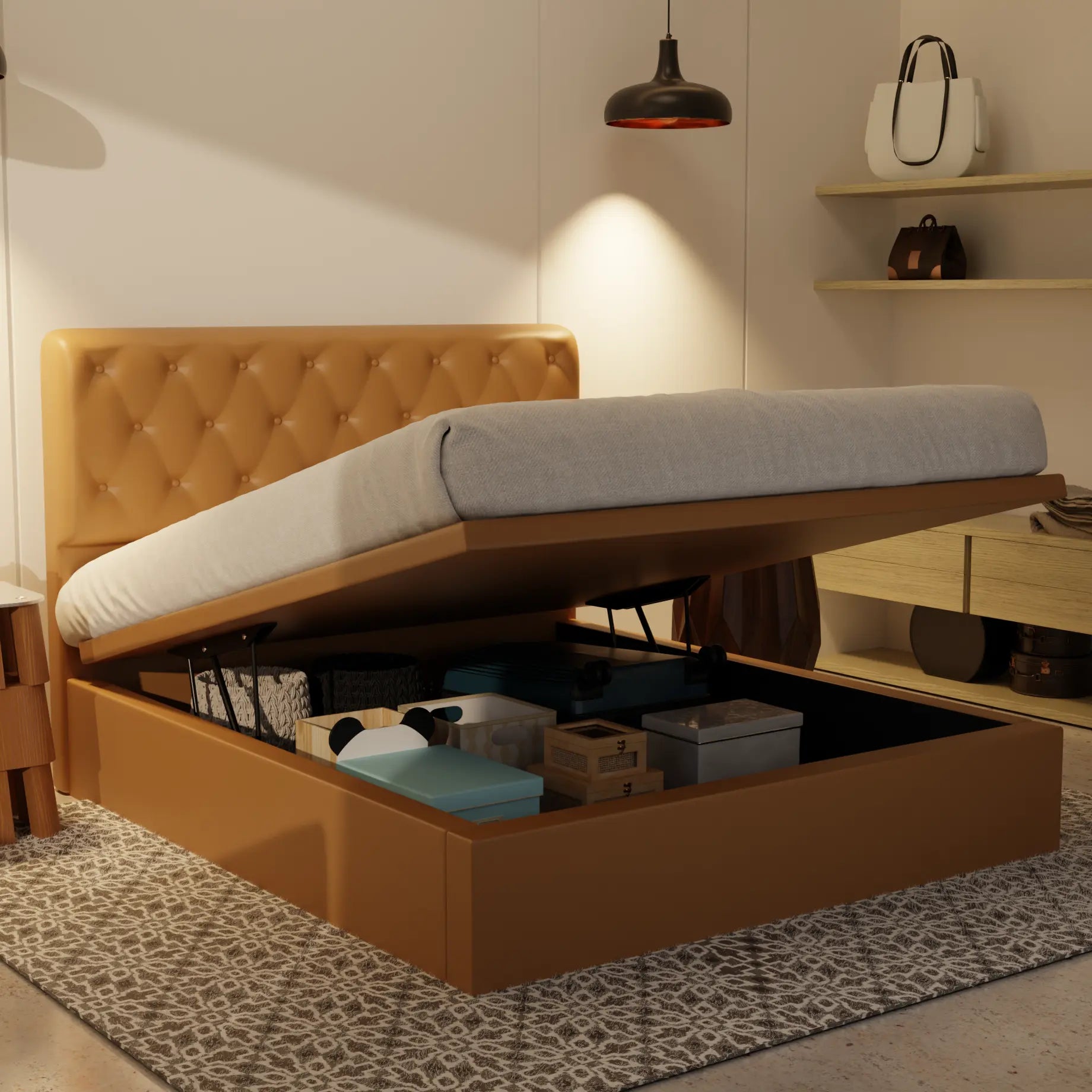 Wimble Genuine Leather Storage Bed (Gas Lift) XYXBED