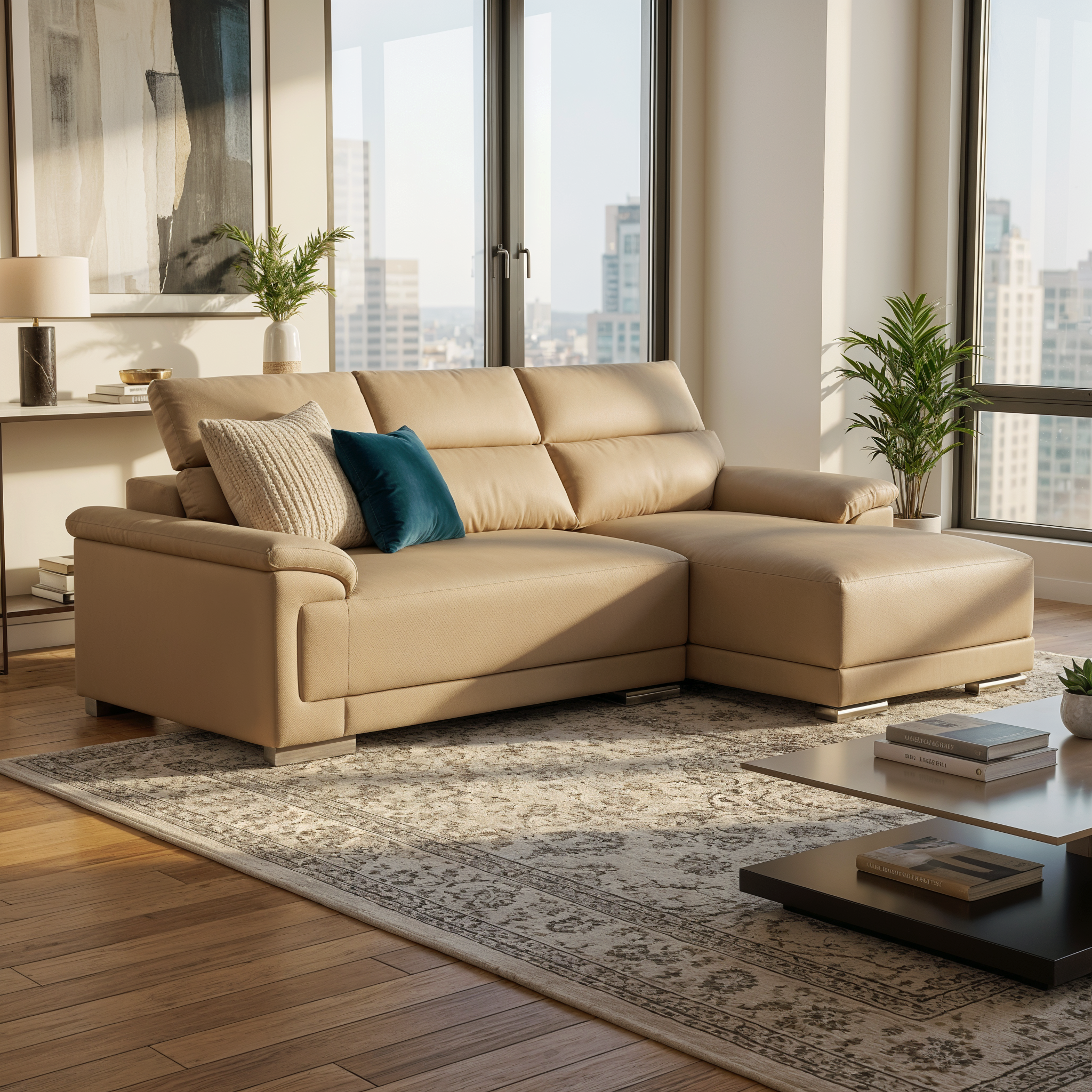 Quirra Genuine Leather Adjustable Headrest L-Shaped Sofa