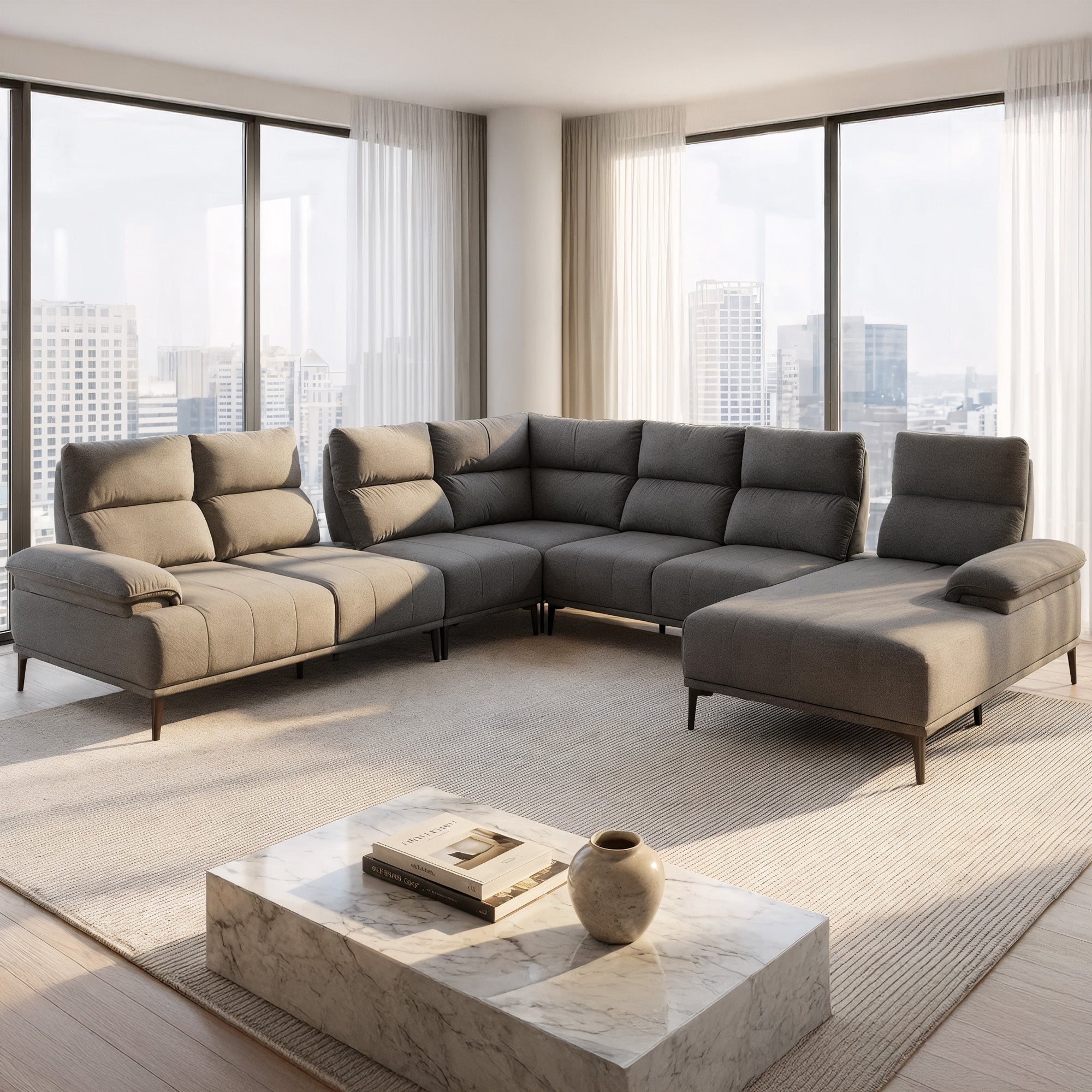 Orrian Fabric Adjustable Backrest L-Shaped Corner Sofa (Pet Friendly & Easy Clean)