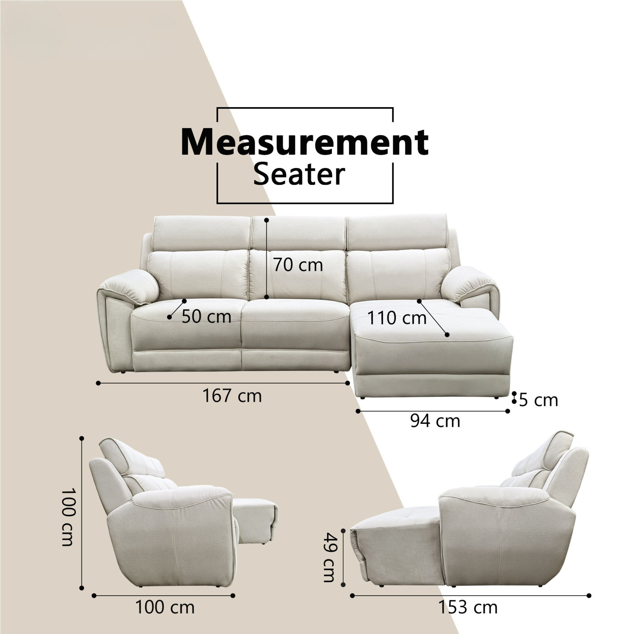 Enricus Fabric Adjustable Headrest L-Shaped Sofa (Pet Friendly & Easy Clean)