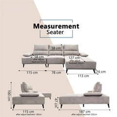 Norric Fabric Adjustable Backrest & Armrest L-Shaped Sofa (Pet Friendly & Easy Clean)