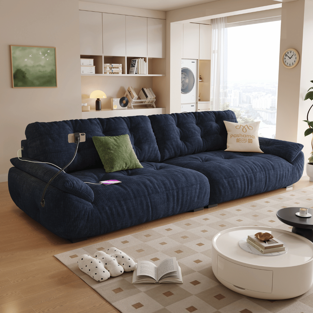 Mochi Chenille Fabric Sofa (Water Repellent, USB Charger)