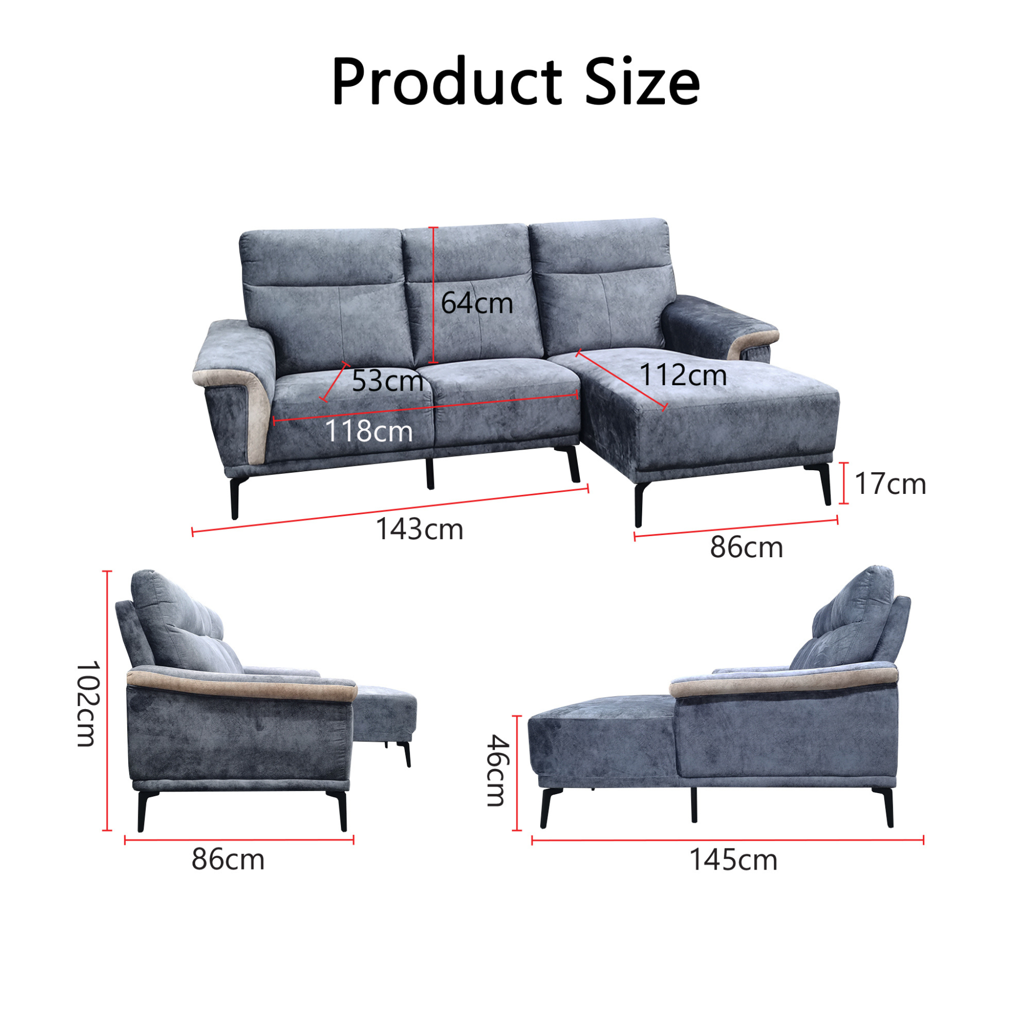 Geymor Fabric L-Shaped Sofa (Pet Friendly & Easy Clean) KH