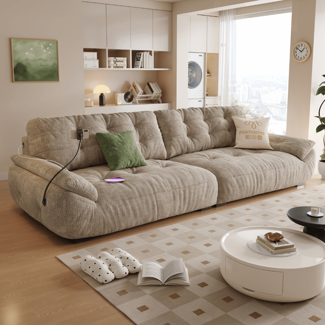 Mochi Chenille Fabric Sofa (Water Repellent, USB Charger)