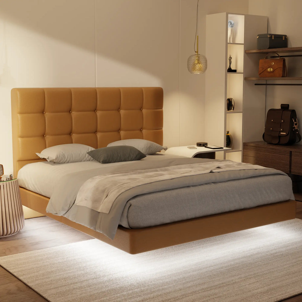 Mancine Genuine Leather Floating Bed Frame (With LED) XYXBED