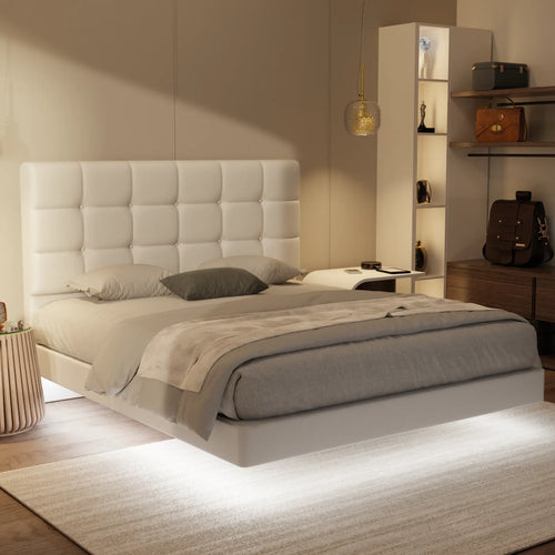 Mancine Genuine Leather Floating Bed Frame (With LED)