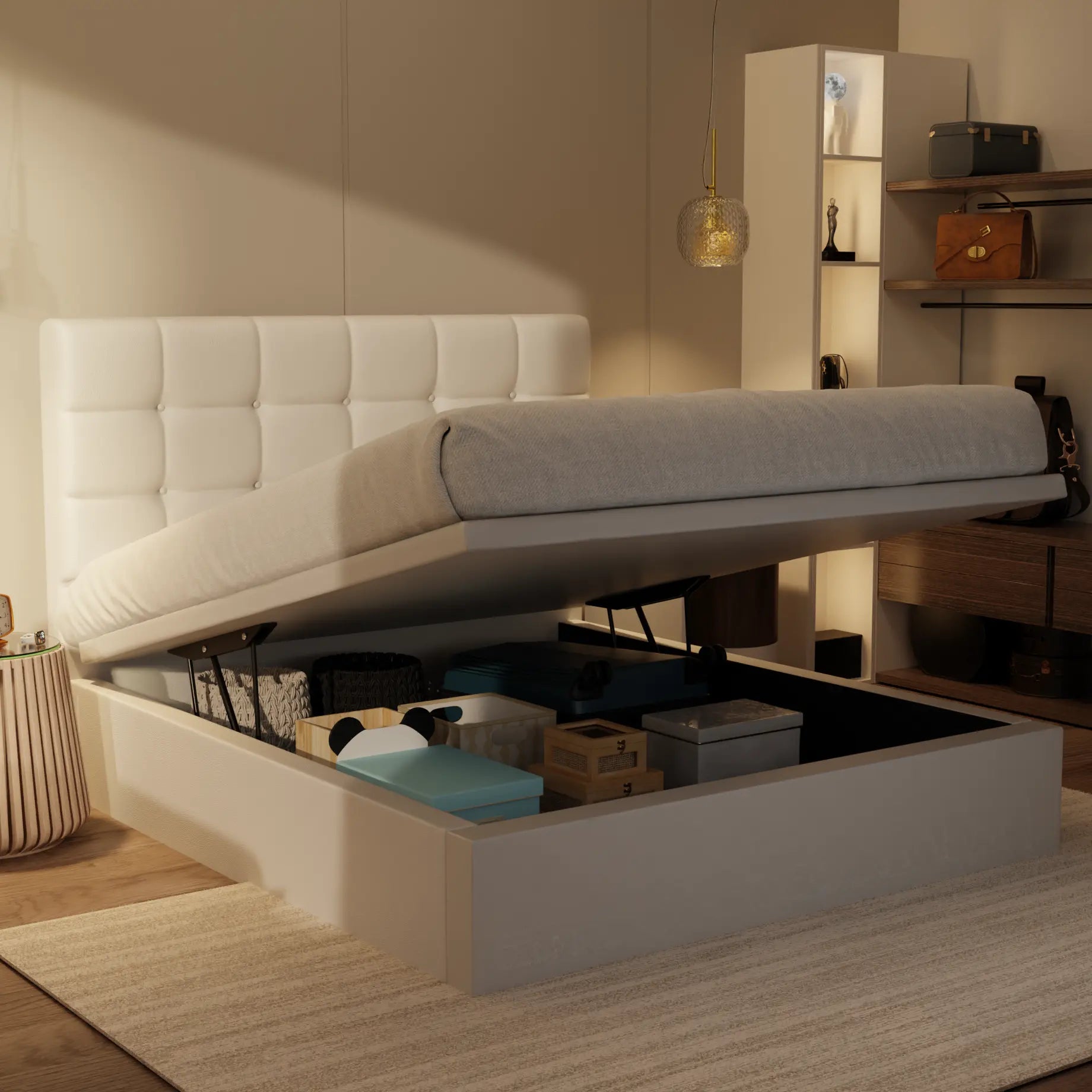 Mancine Genuine Leather Storage Bed (Gas Lift) XYXBED
