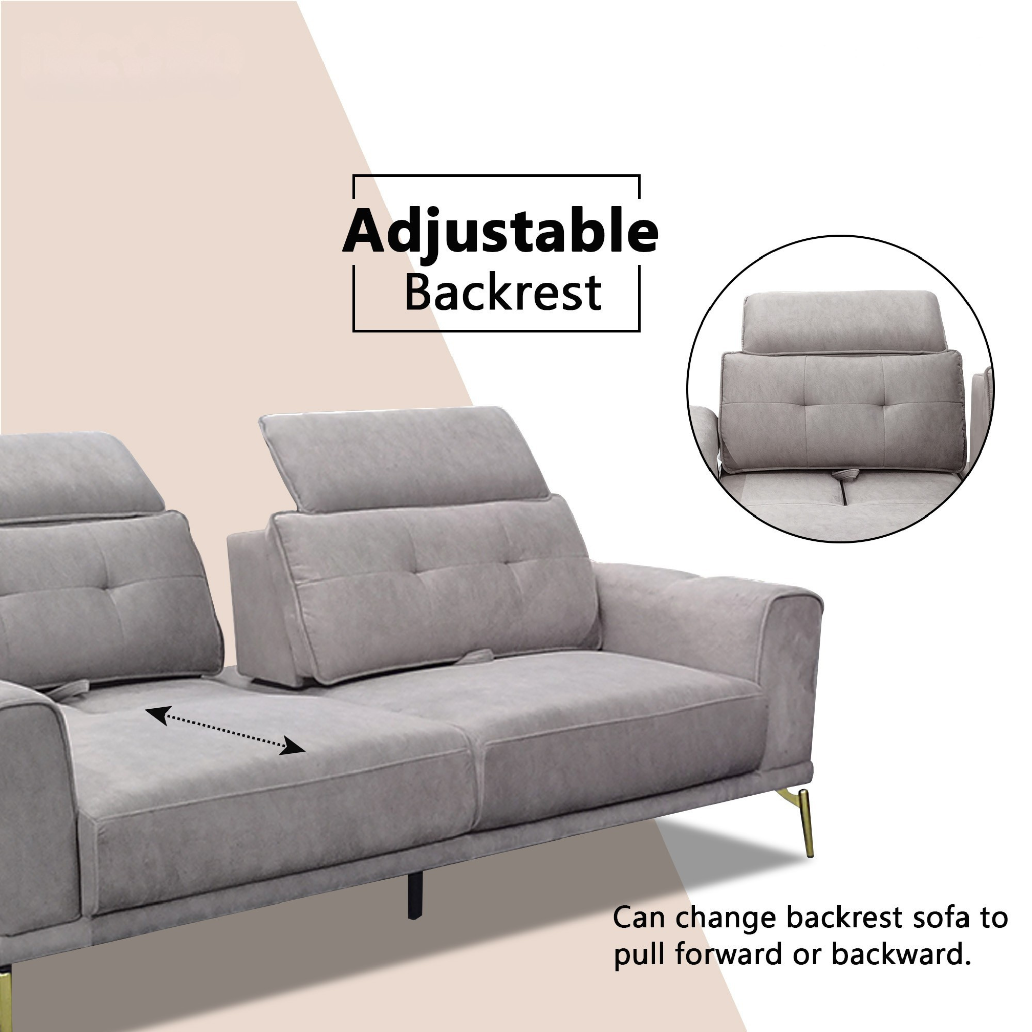 Ceyra Fabric Adjustable Headrest Sofa (Pet Friendly & Easy Clean)