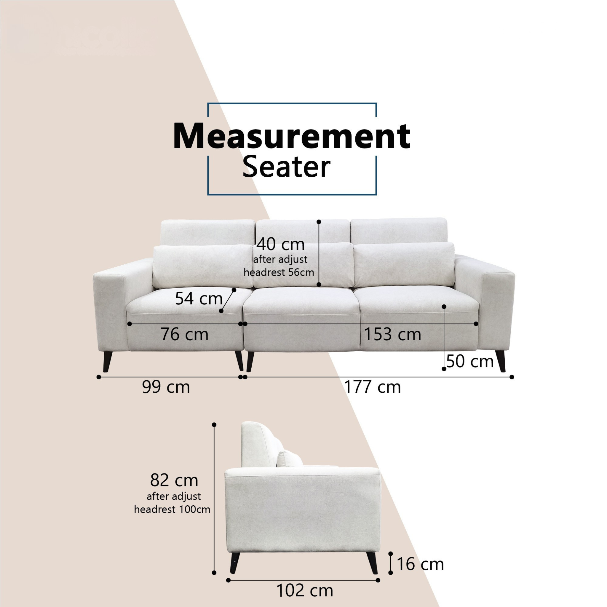 Shoalis Fabric Adjustable Backrest Sofa (Pet Friendly & Easy Clean)