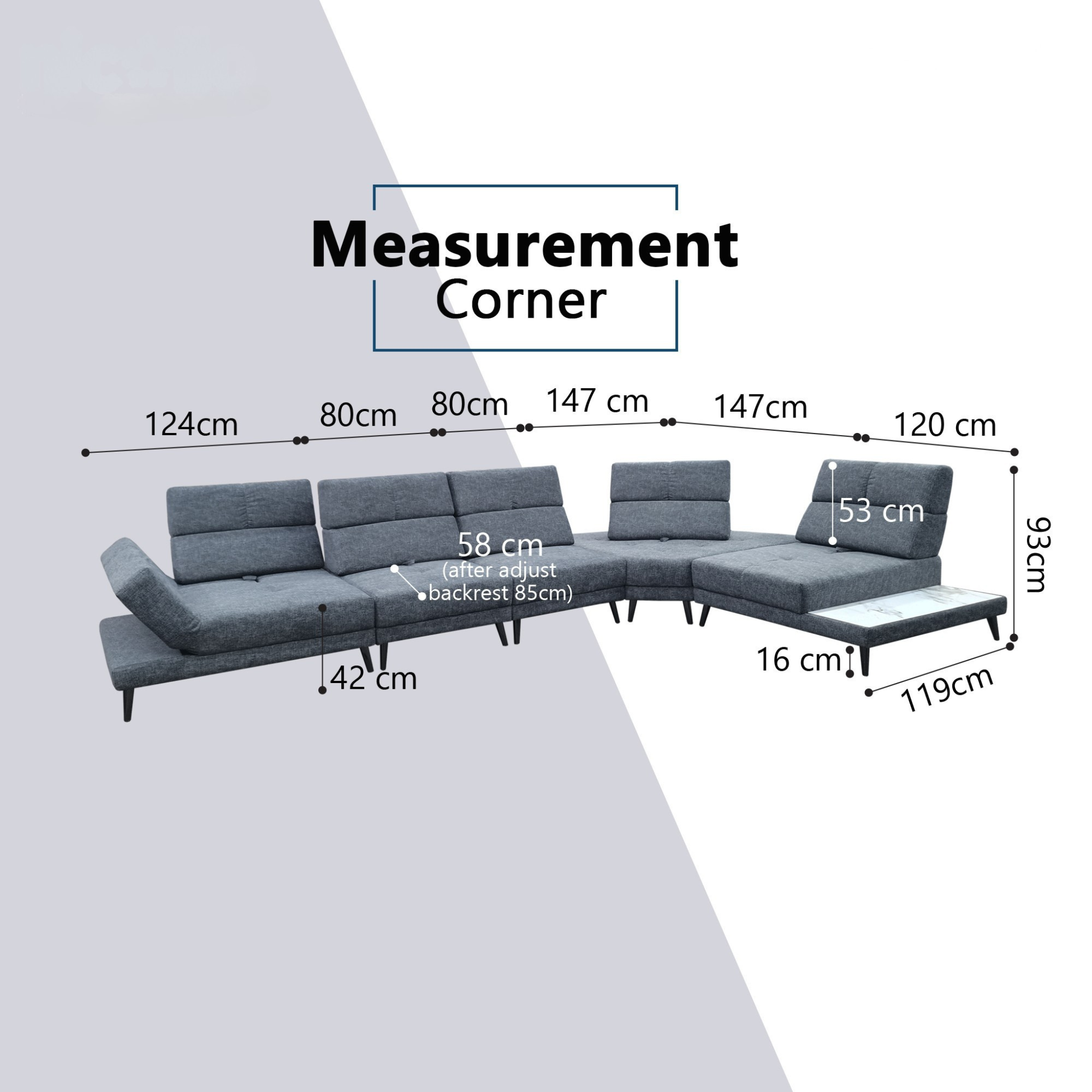 Norrel Fabric Adjustable Backrest & Armrest Corner Sofa (Sectional) (Pet Friendly & Easy Clean)