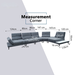 Norrel Fabric Adjustable Backrest & Armrest Corner Sofa (Sectional) (Pet Friendly & Easy Clean)