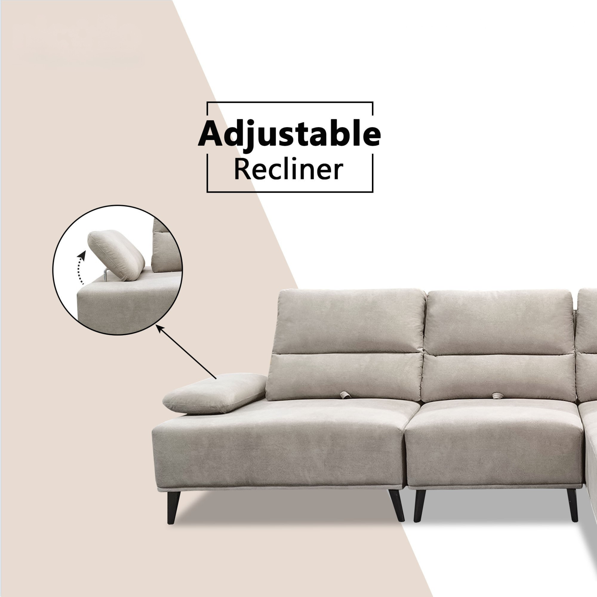 Norric Fabric Adjustable Backrest & Armrest L-Shaped Sofa (Pet Friendly & Easy Clean)