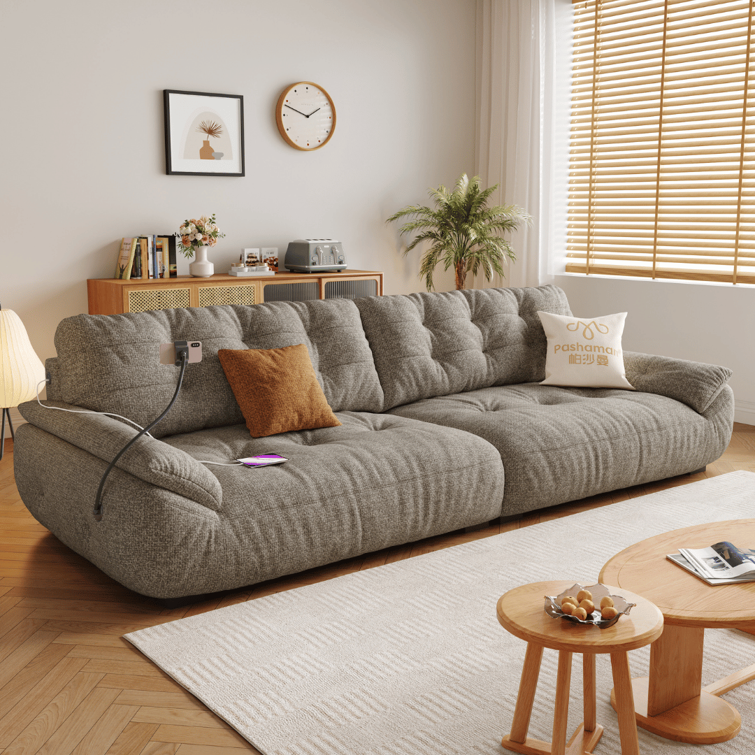 Mochi Chenille Fabric Sofa (Water Repellent, USB Charger)