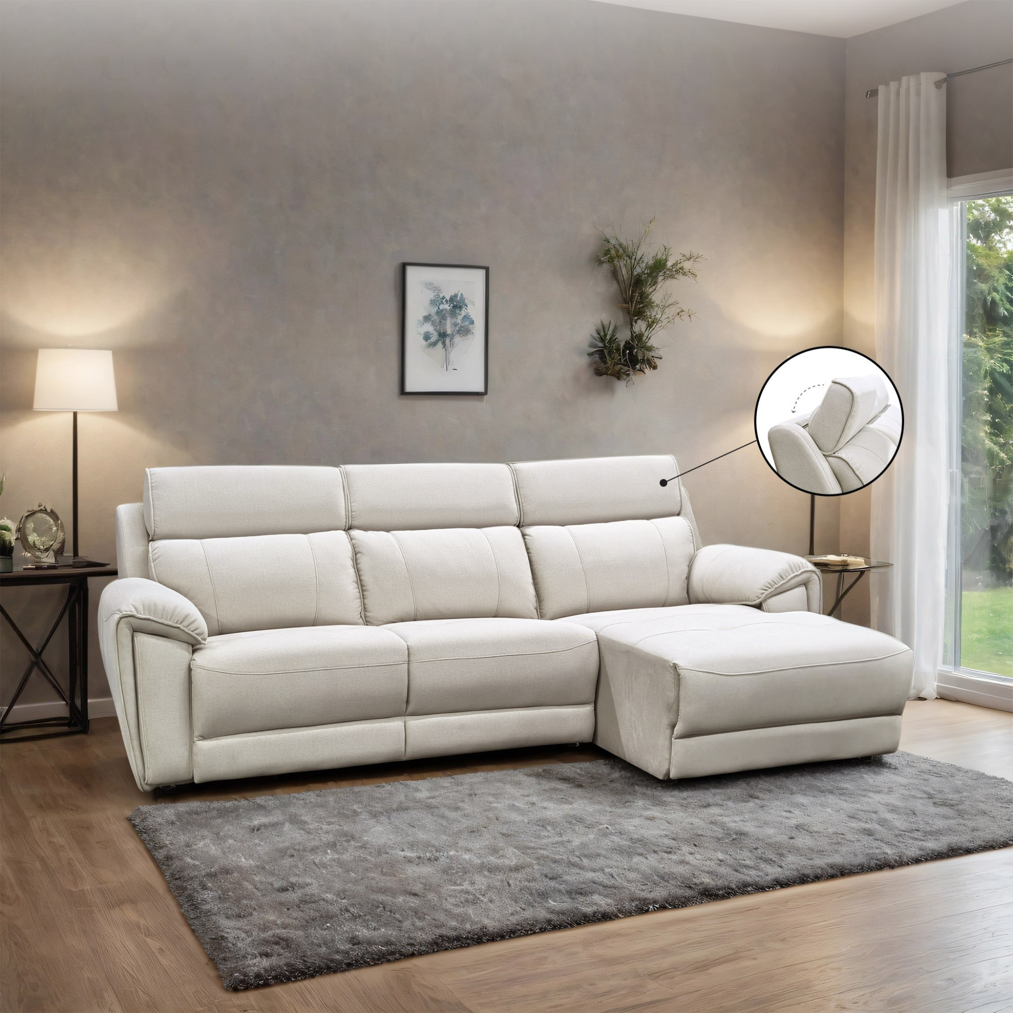 Enricus Fabric Adjustable Headrest L-Shaped Sofa (Pet Friendly & Easy Clean)